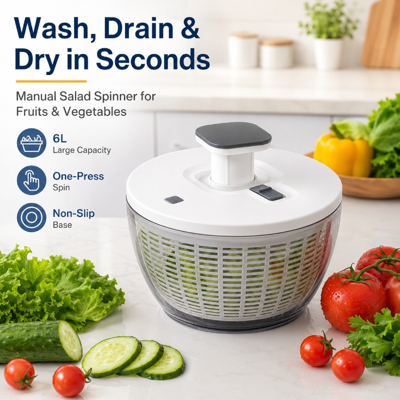 Salad Spinner - Centrifuga per Insalata Grande da 6L,